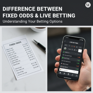 Sports bettor comparing fixed odds and live betting options on a mobile app during a match.